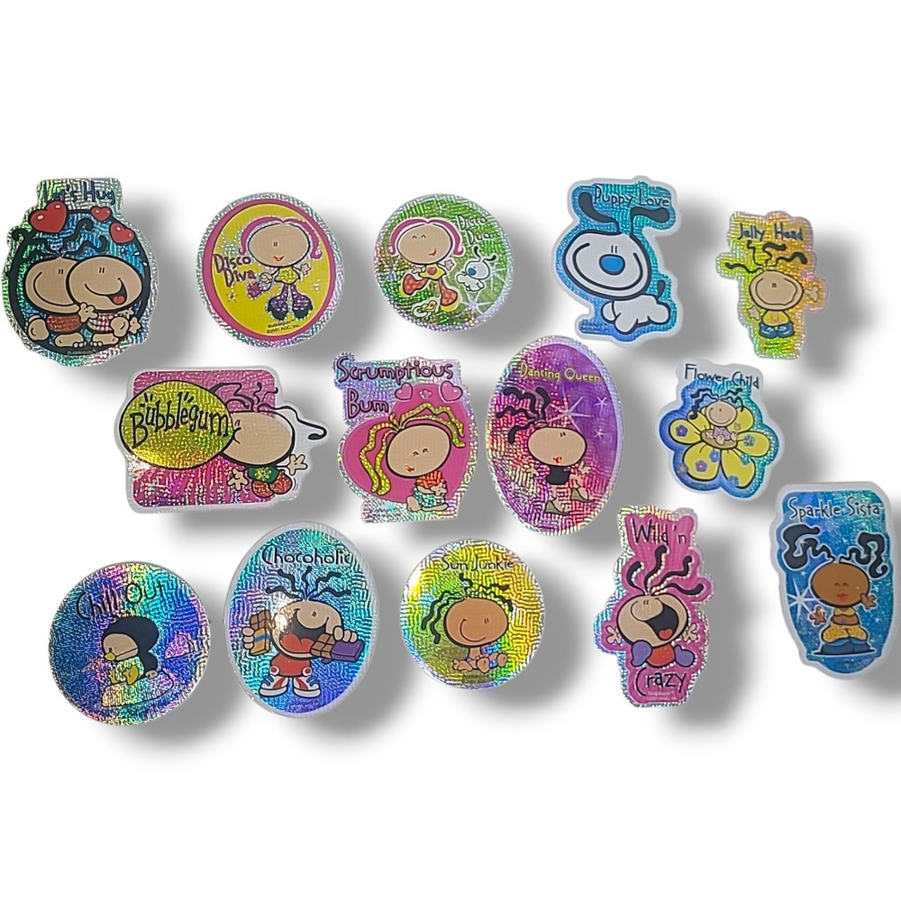 Vintage Y2K Bubblegum Series 1 Holographic Vending Stickers Complete Set 14 NOS
